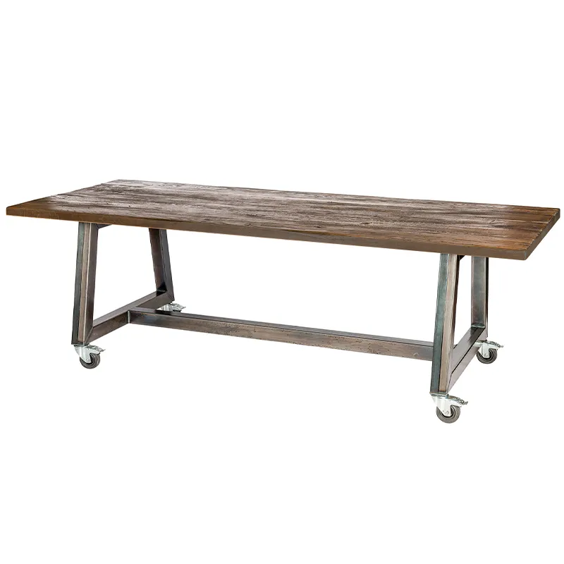 Tafel Eiken Antiek met brugframe Tafel Antiek Eiken wielen