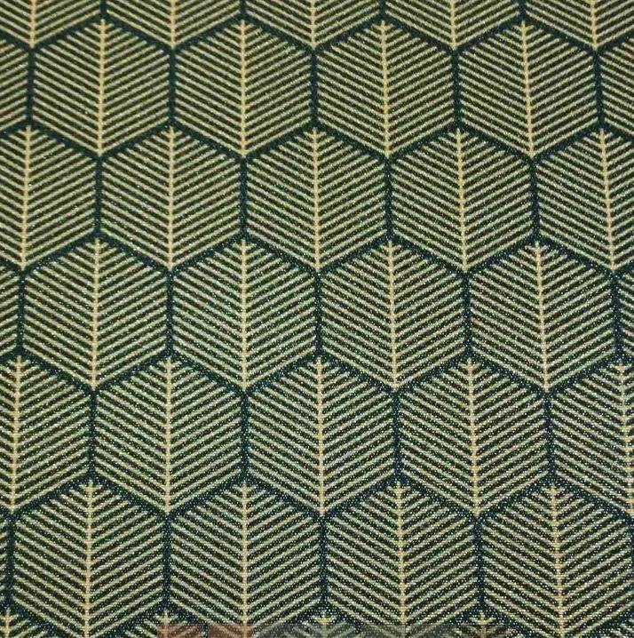 18105 geometrical lines dark green Poef met print