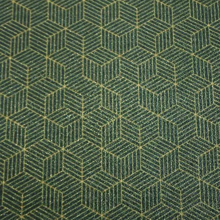 18107 striped cube dark green Poef met print