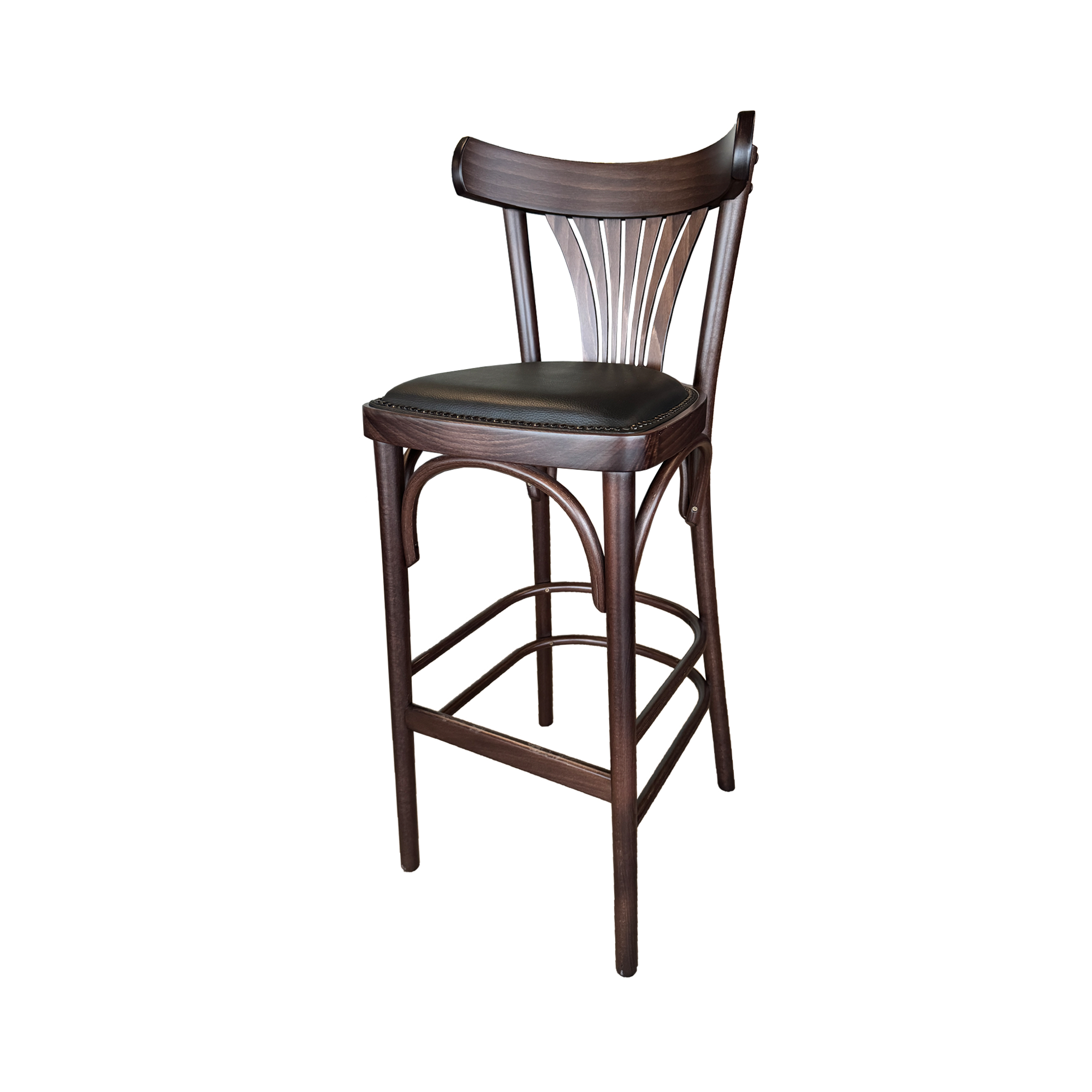 Barkruk A-130 walnut met zwarte zitting