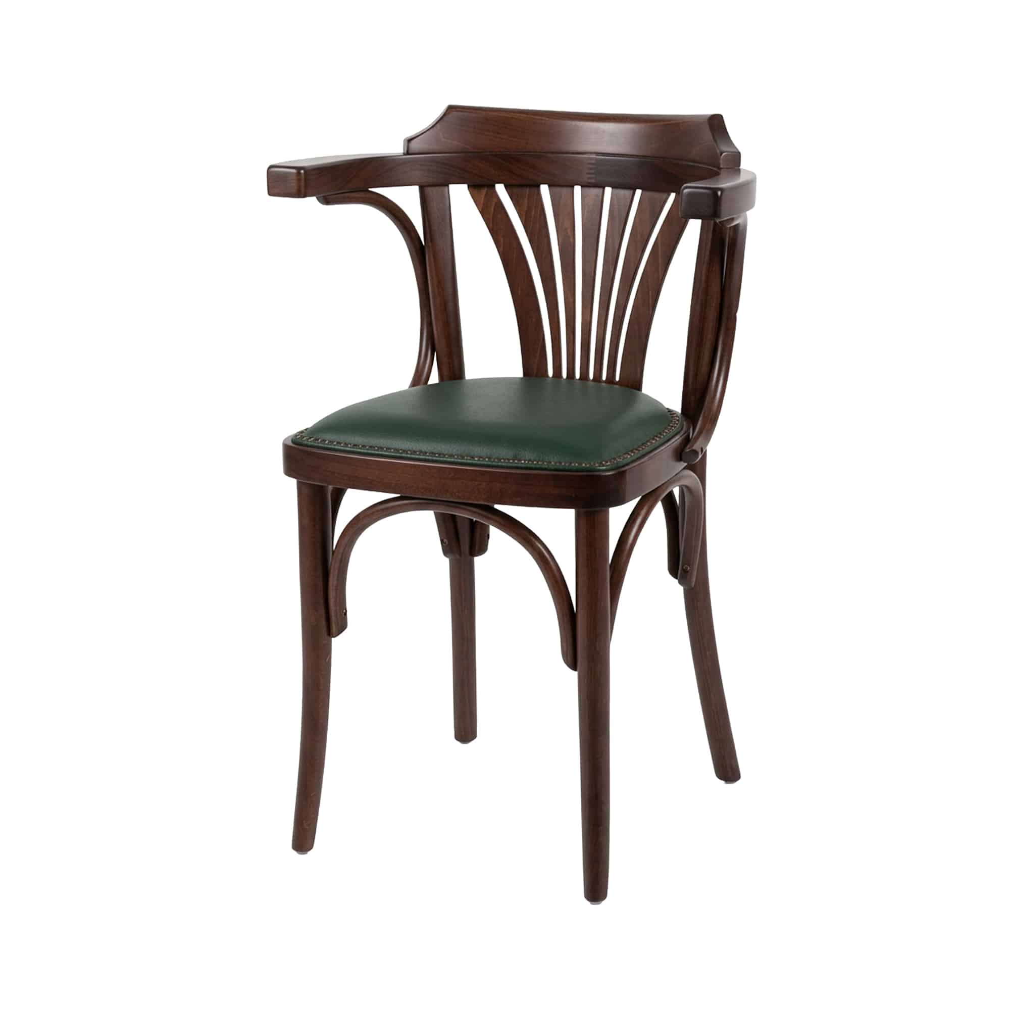 A-024 walnut met groene zitting Stoel A-024 noten met groene zitting