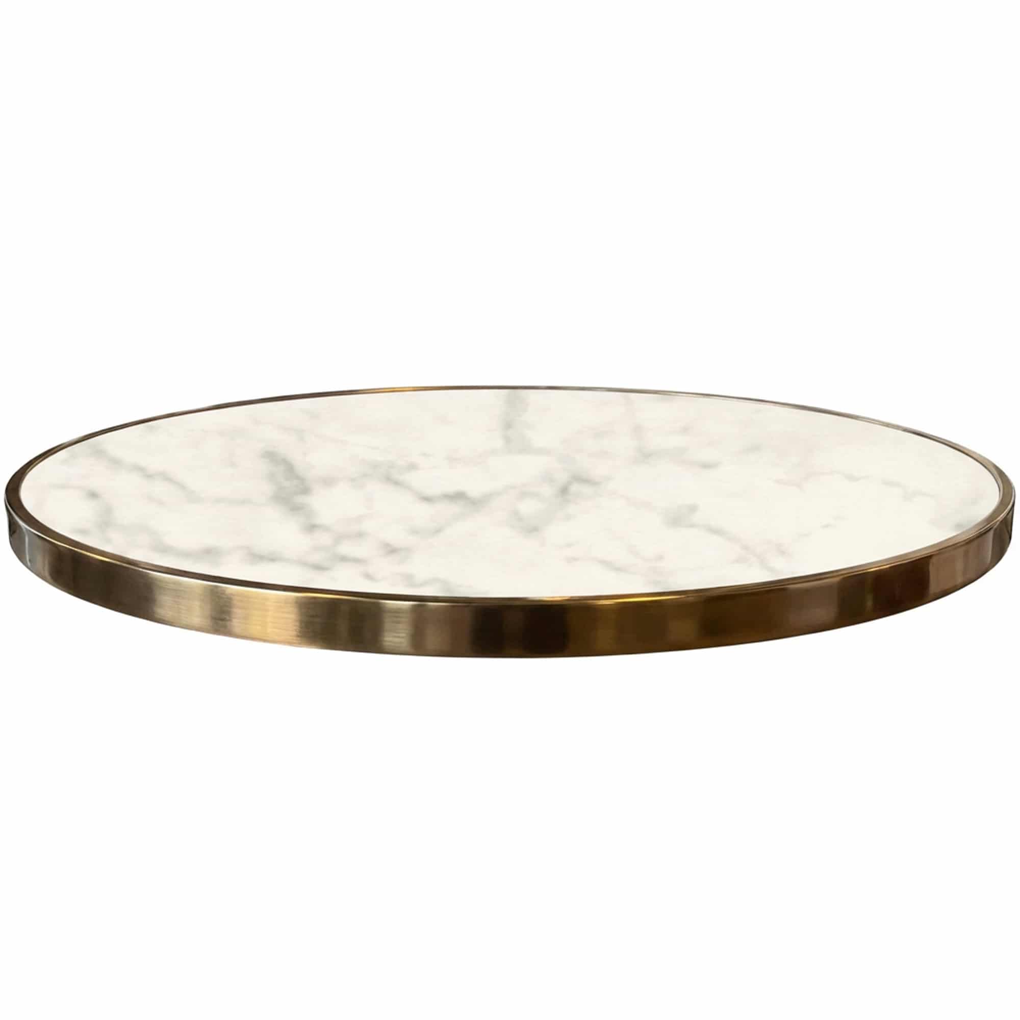 Terrastafelblad Topalit White Marmor met gladde messing rand