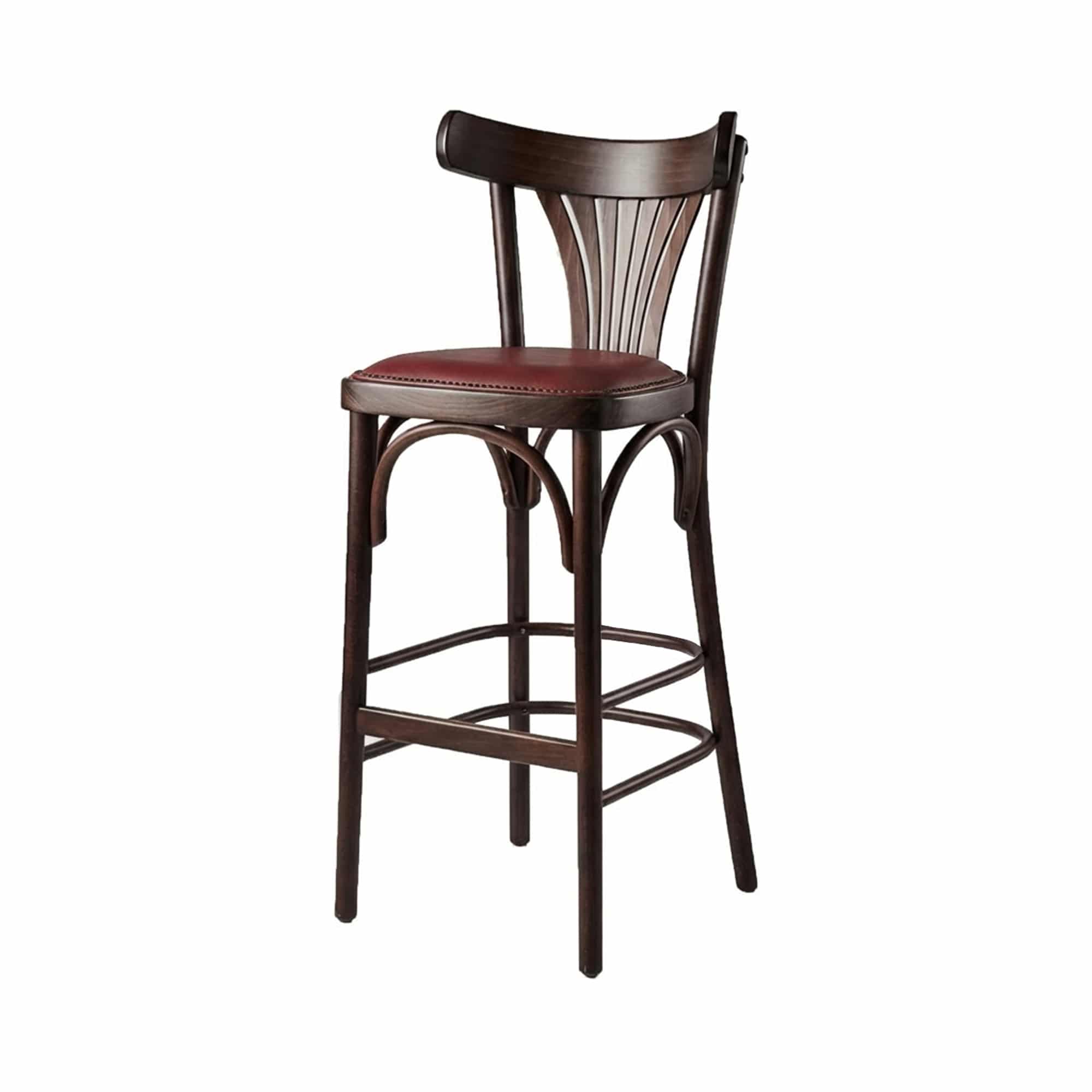 Barkruk A-130 walnut met rode zitting